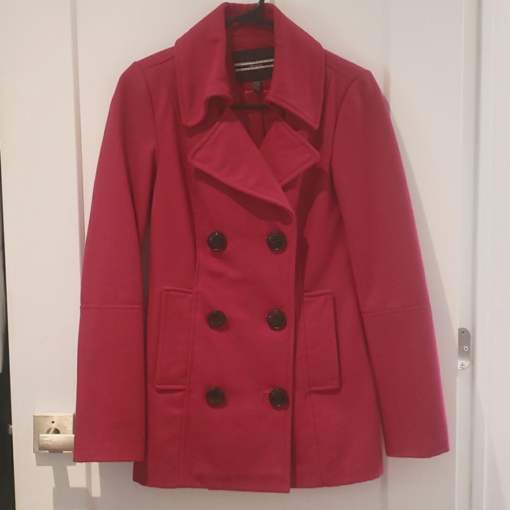 Hot Pink Wool Pea Coat 2 Front Pockets